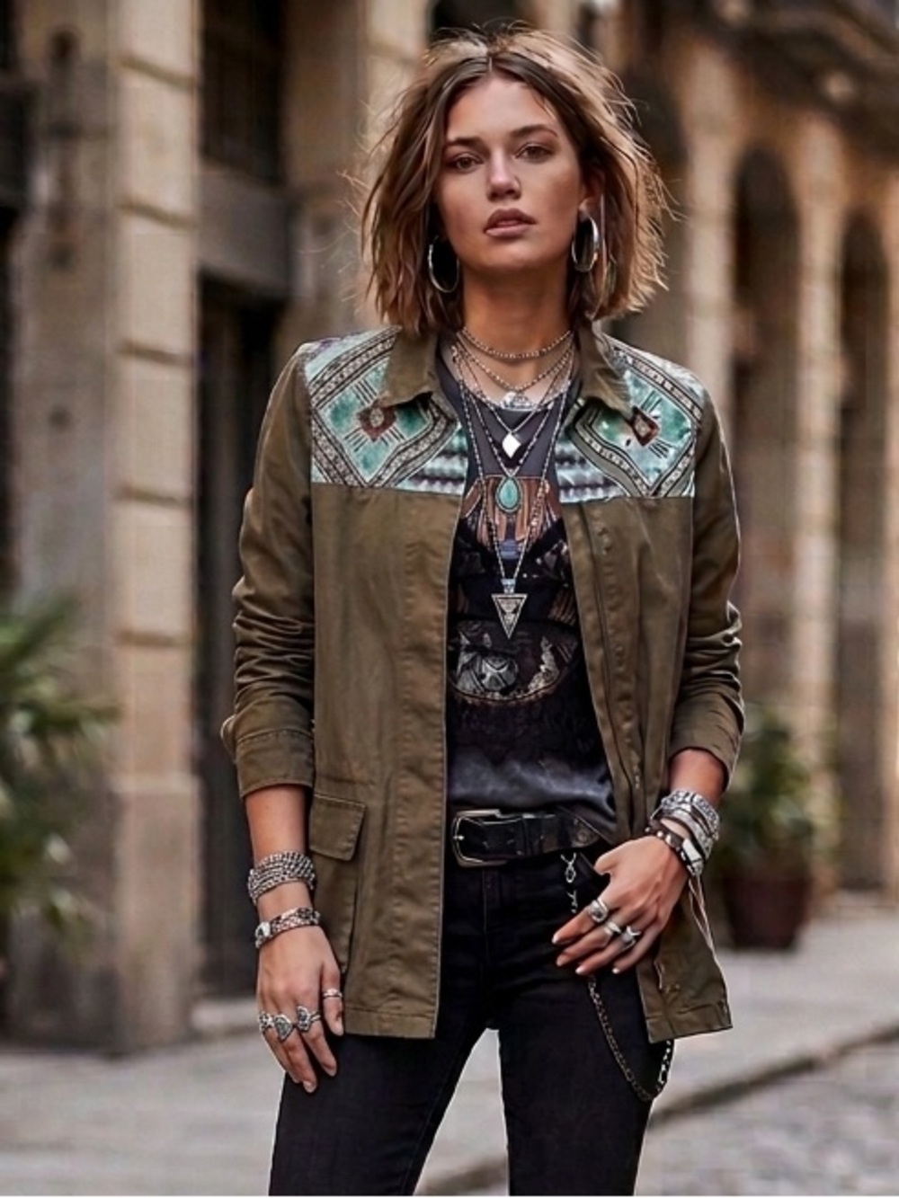 Zara Trafaluc Aztec Embroidered and Hand Beaded Button Up Shirt / Jacket